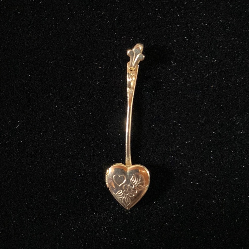 Vintage Heart Locket with Engraved Heart and Flower Necklace Charm